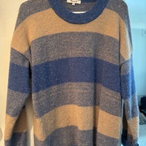 Madewell Blue and Tan Striped Crewneck Jumper